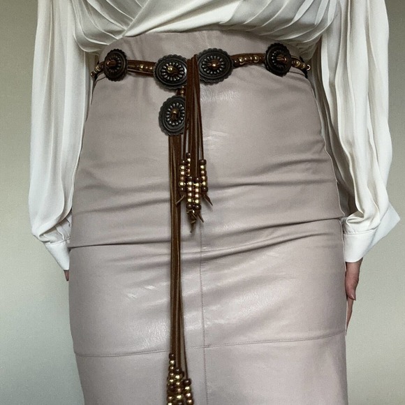 Western Cooper Brass Handmade Leather Belt With Tassels Southwestern main image 5